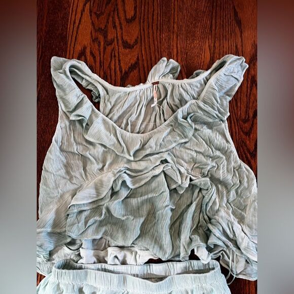 Free People If Only Skirt Set Harbor Mint Rayon Gauze Asymetrical Ruffle Medium - Picture 6 of 6